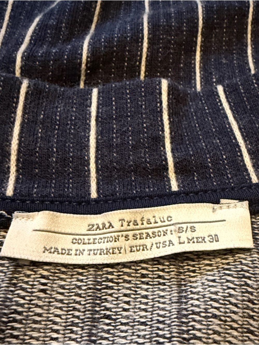 Zara Trafaluc Navy Blue And White Vertical Striped V-Neck Longline Tunic Top - Picture 3 of 4